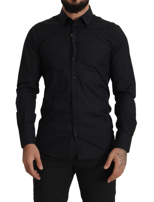 Camisa de vestir elegante de algodón negra de corte slim