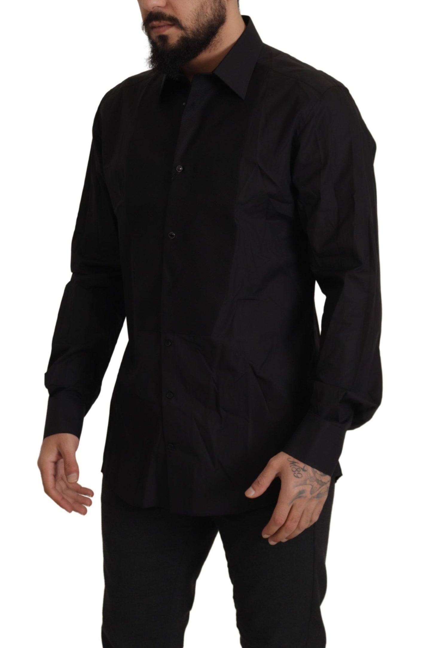 Elegante camisa de vestir de esmoquin negra - Corte ajustado