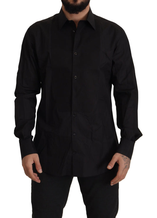 Elegante camisa de vestir de esmoquin negra - Corte ajustado