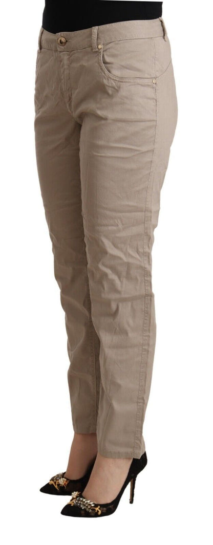 Beige Mid Waist Tapered Pants