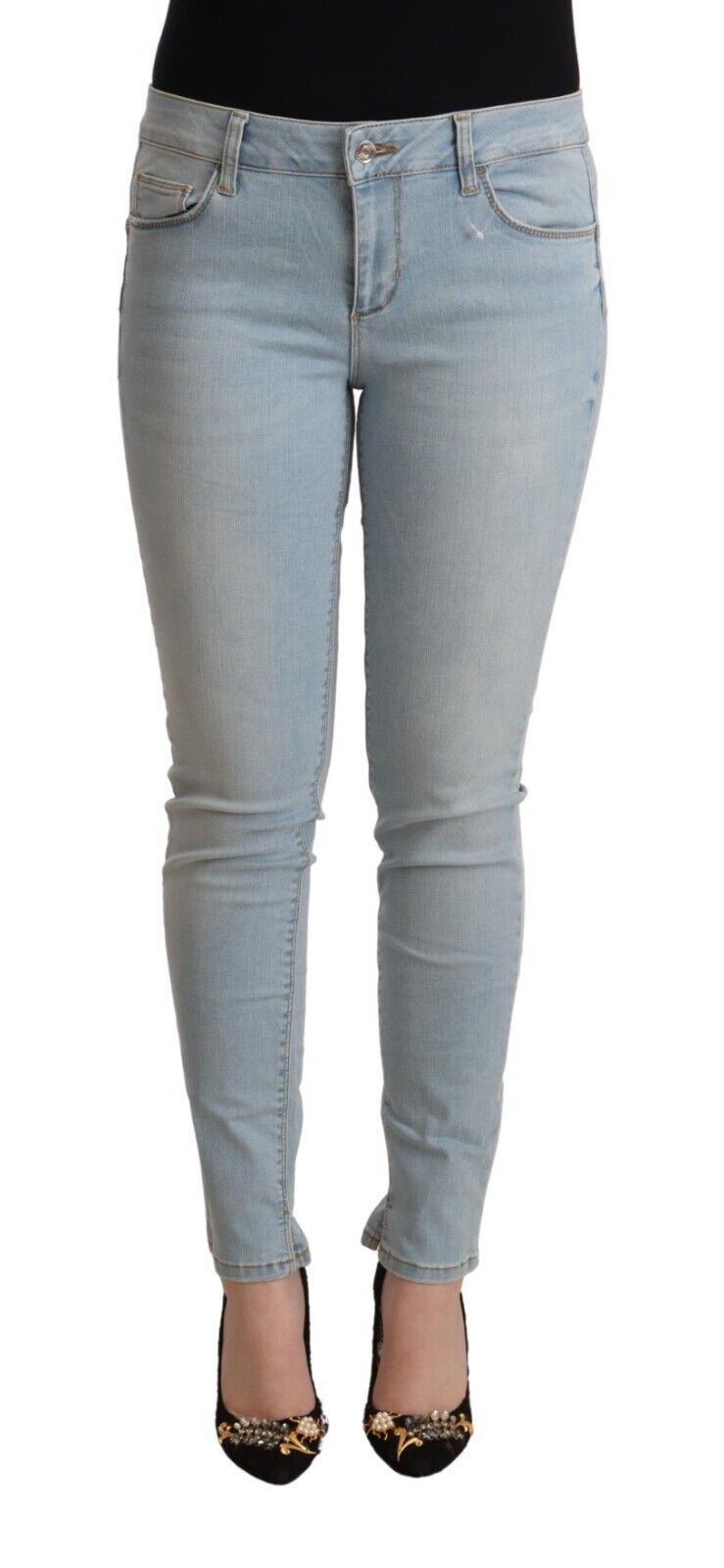 Lichtblauwe skinny denim met middelhoge taille