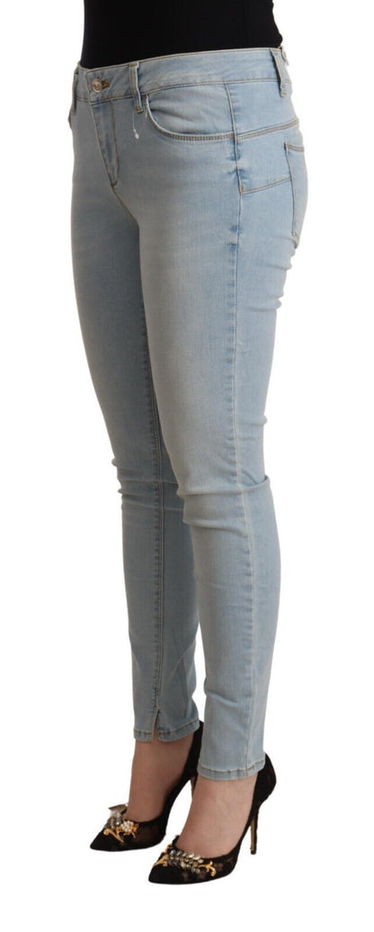 Lichtblauwe skinny denim met middelhoge taille