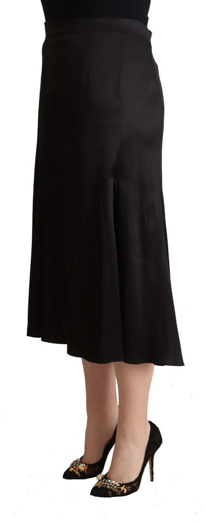 Elegant High Waist Midi Black Skirt