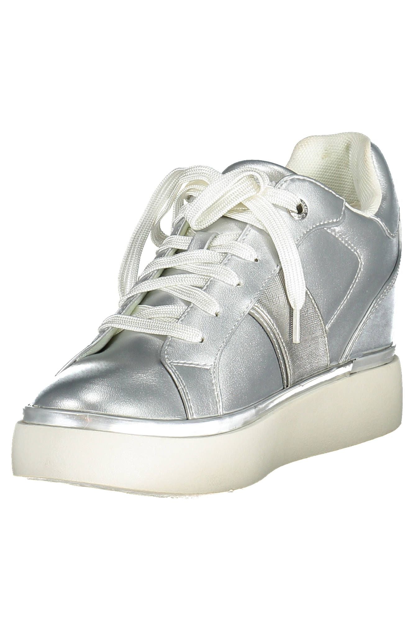 Silver Lace-Up Sports Sneakers with Logo Detail