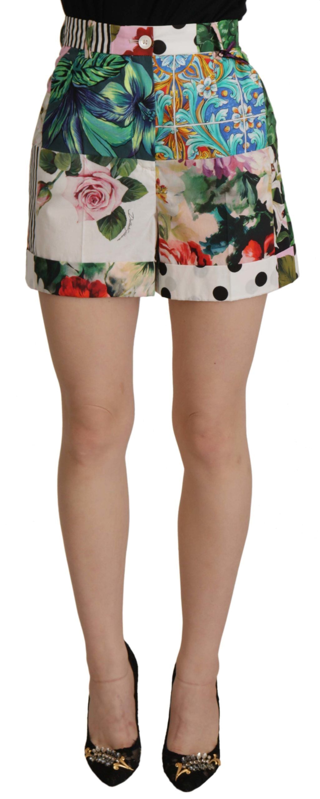 Hotpants-shorts met hoge taille en bloemen