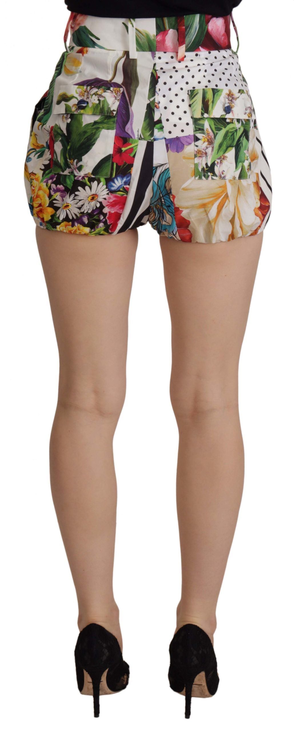 Shorts de talle alto con estampado floral de mayólica multicolor