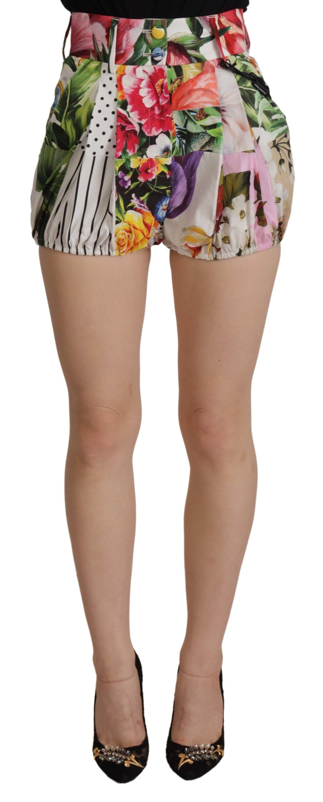 Shorts de talle alto con estampado floral de mayólica multicolor