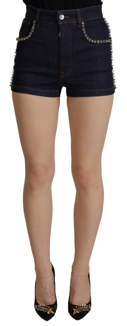 Chique hotpants-short met hoge taille en kristallen details