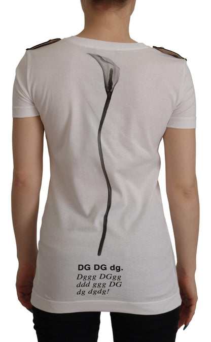 Wit zwart rozen katoenen T-shirt met ronde hals