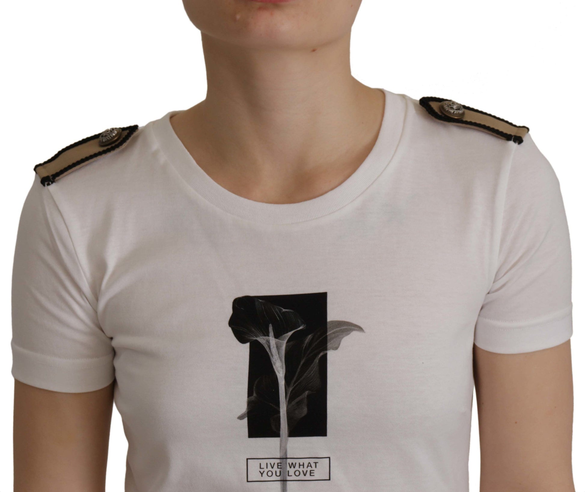 Wit zwart rozen katoenen T-shirt met ronde hals