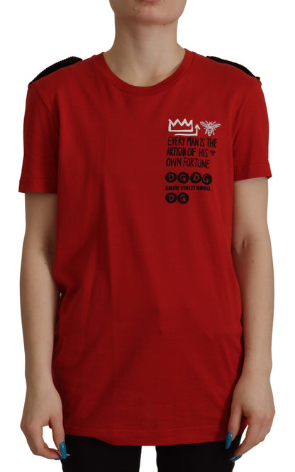 Elegant rood katoenen T-shirt met ronde hals