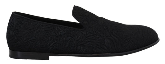 Elegante jacquard zwarte loafers met platte schoenen