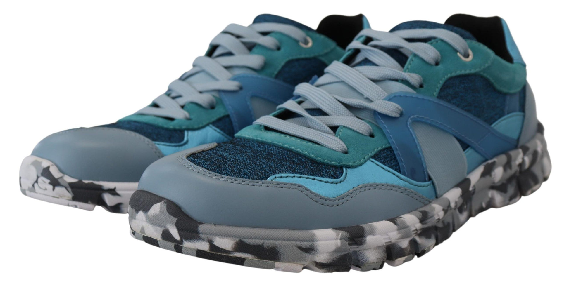 Blauwgrijze leren sport lage sneakers