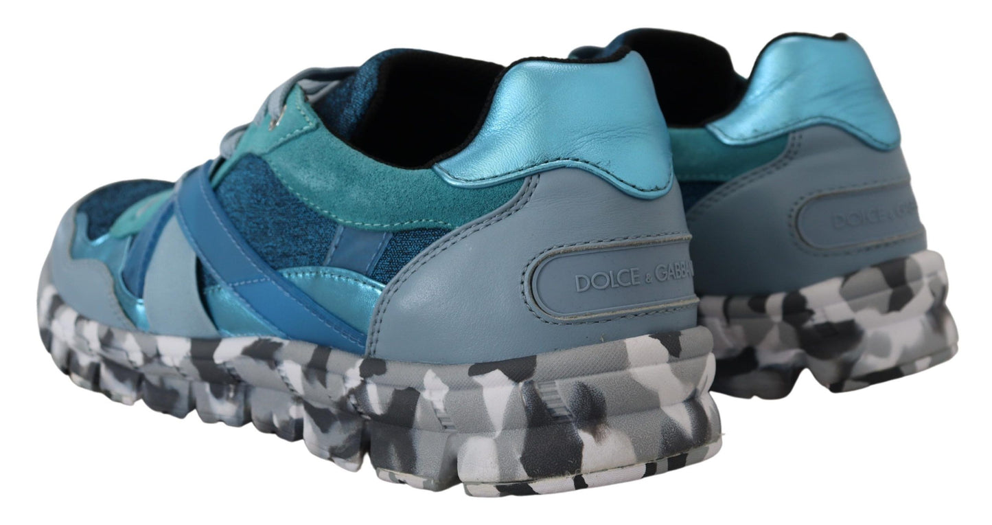 Blauwgrijze leren sport lage sneakers