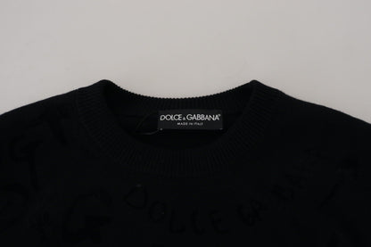 Elegant Black Logo Wool Sweater