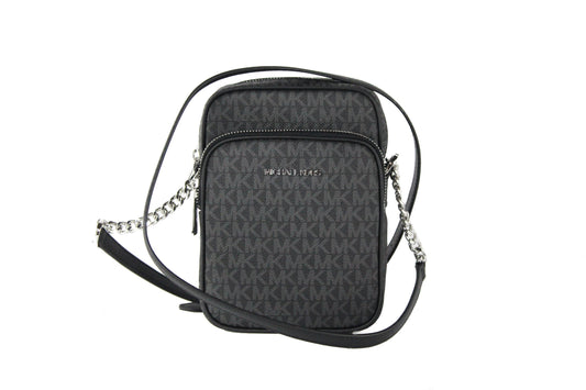 Medium kenmerkende lederen North South Chain Crossbody handtas zwart