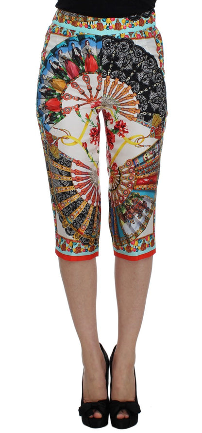 Pantalón capri de seda mayólica multicolor