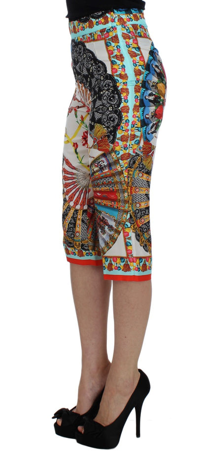 Multicolor Majolica Silk Capri Pants