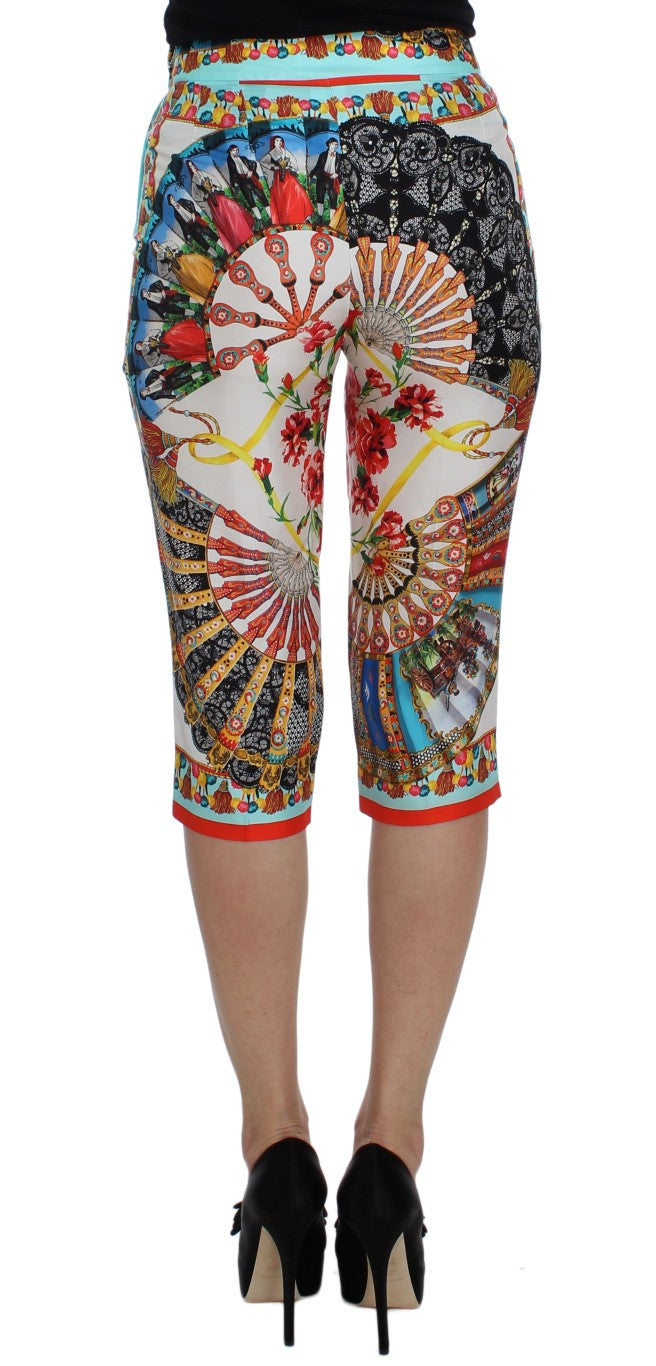 Pantalón capri de seda mayólica multicolor