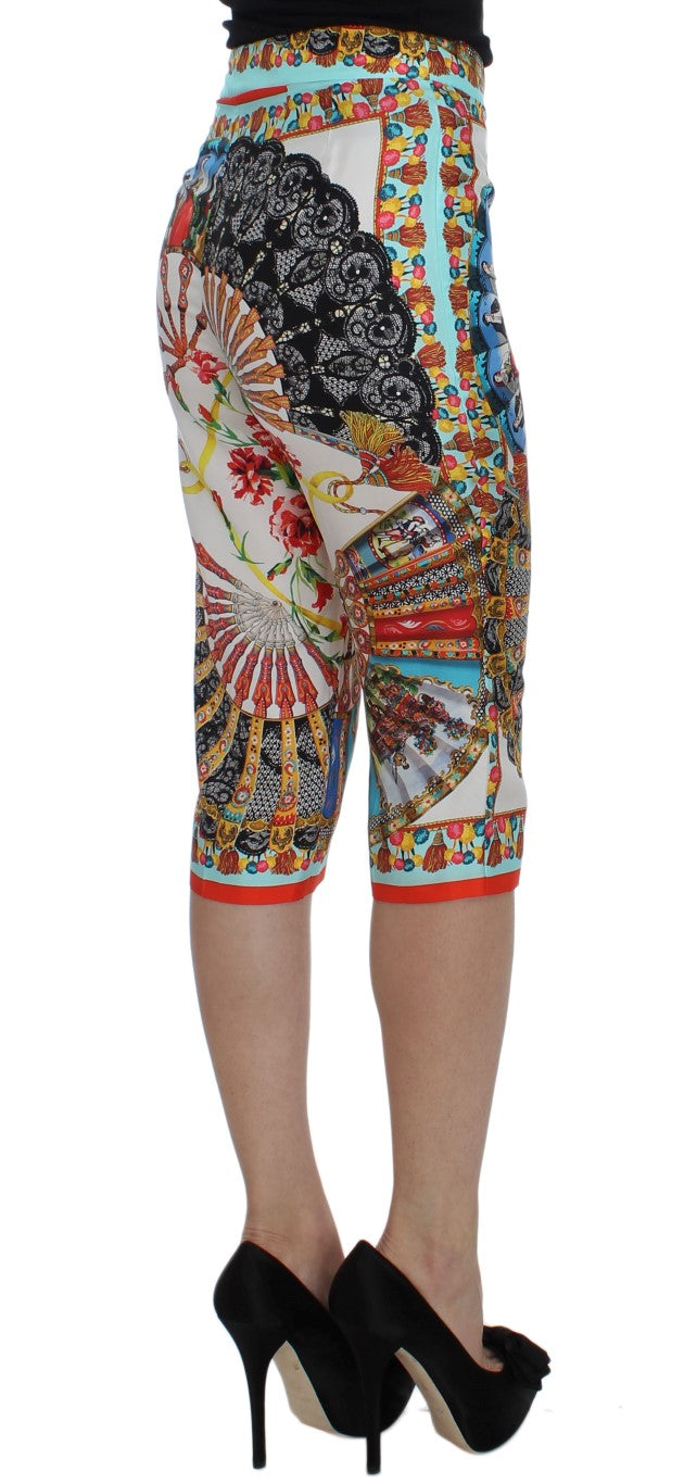 Multicolor Majolica Silk Capri Pants