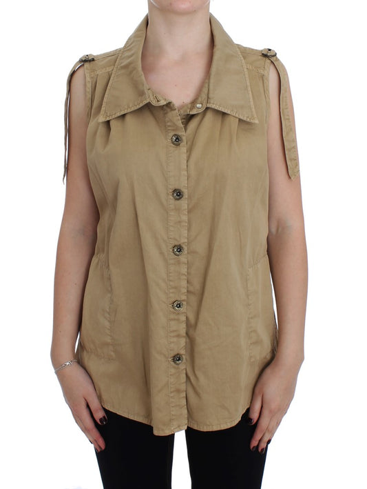 Beige mouwloze katoenen blouse