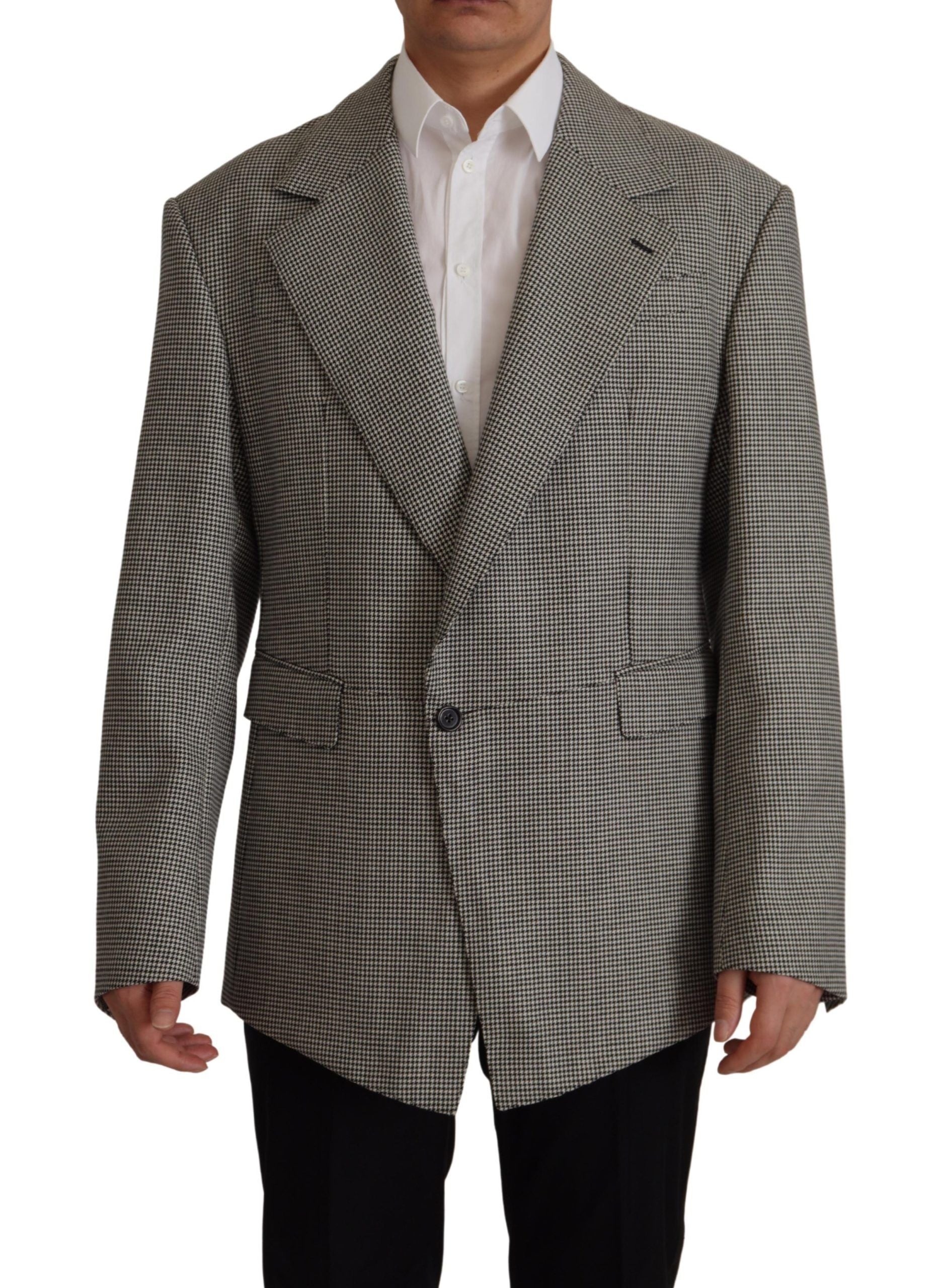 Elegante grijs geruite wollen blazer