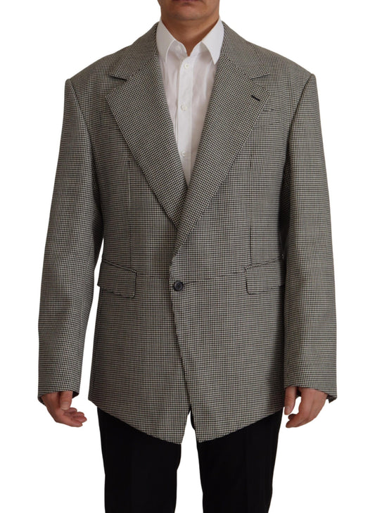 Elegante blazer de lana a cuadros gris