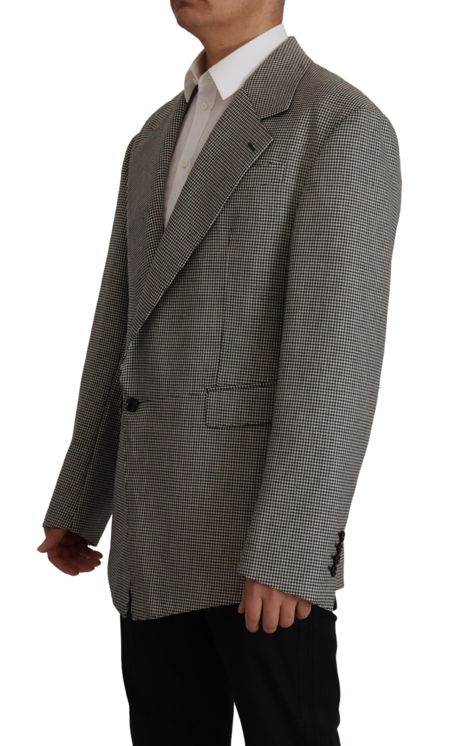 Elegante blazer de lana a cuadros gris