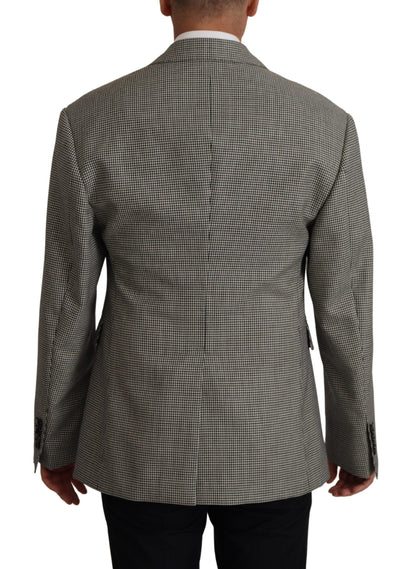 Elegante grijs geruite wollen blazer