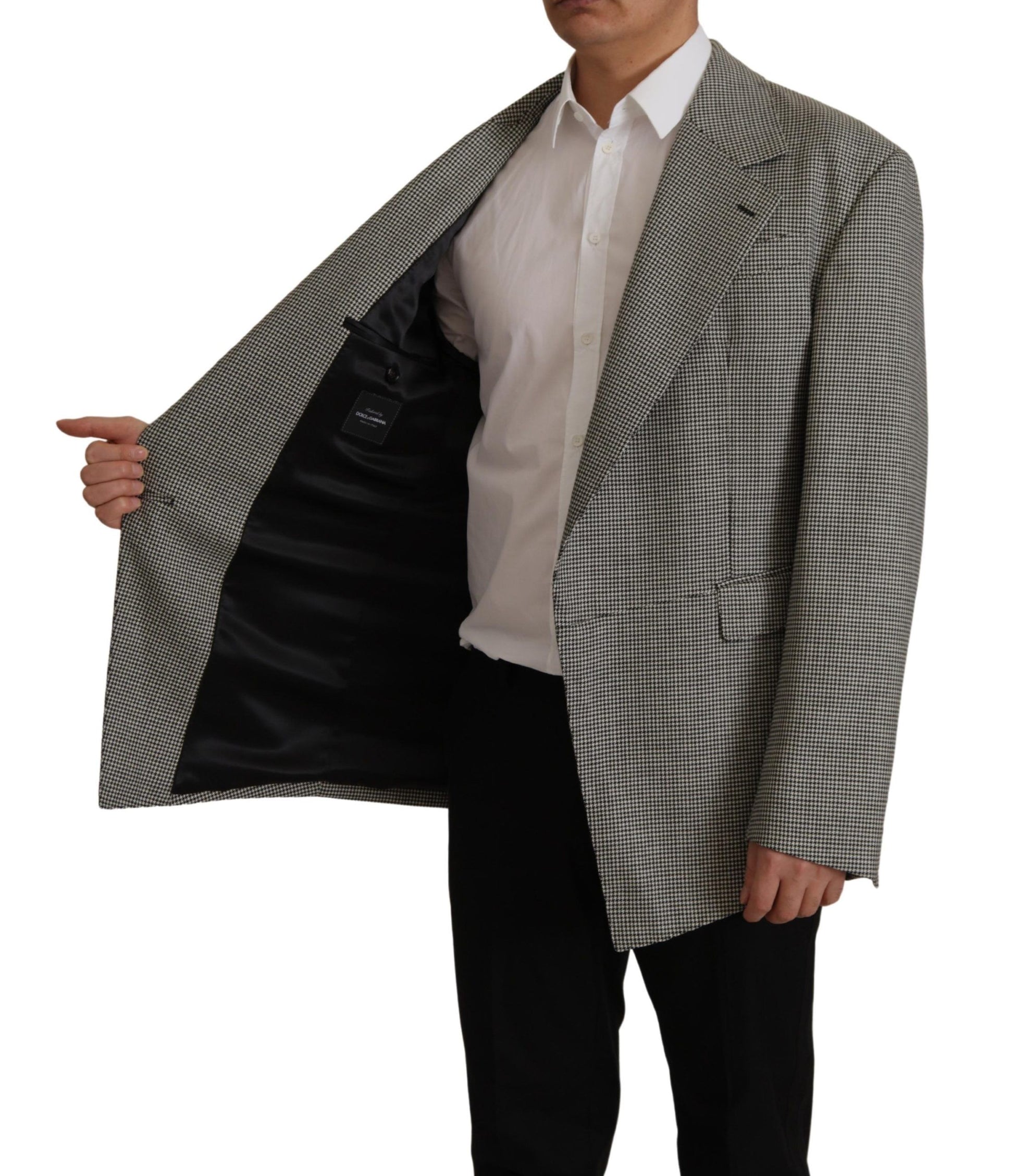 Elegante grijs geruite wollen blazer