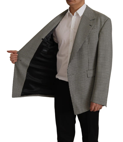 Elegante grijs geruite wollen blazer