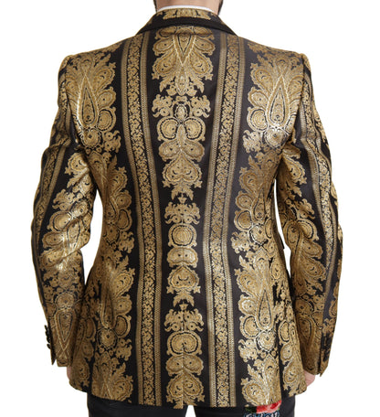 Zwartgouden jacquard blazer met enkele rij knopen