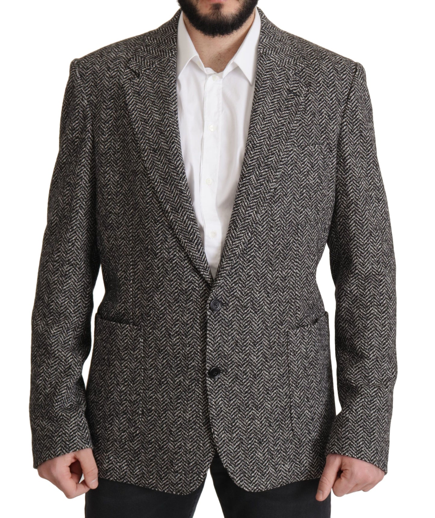 Exquisita chaqueta blazer de espiguilla gris