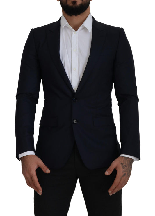 Blauwe wollen blazer met enkele rij knopen