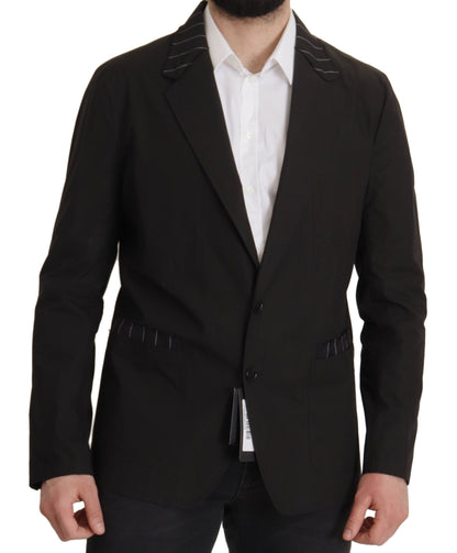 Elegant Black Cotton-Wool Blend Blazer Jacket