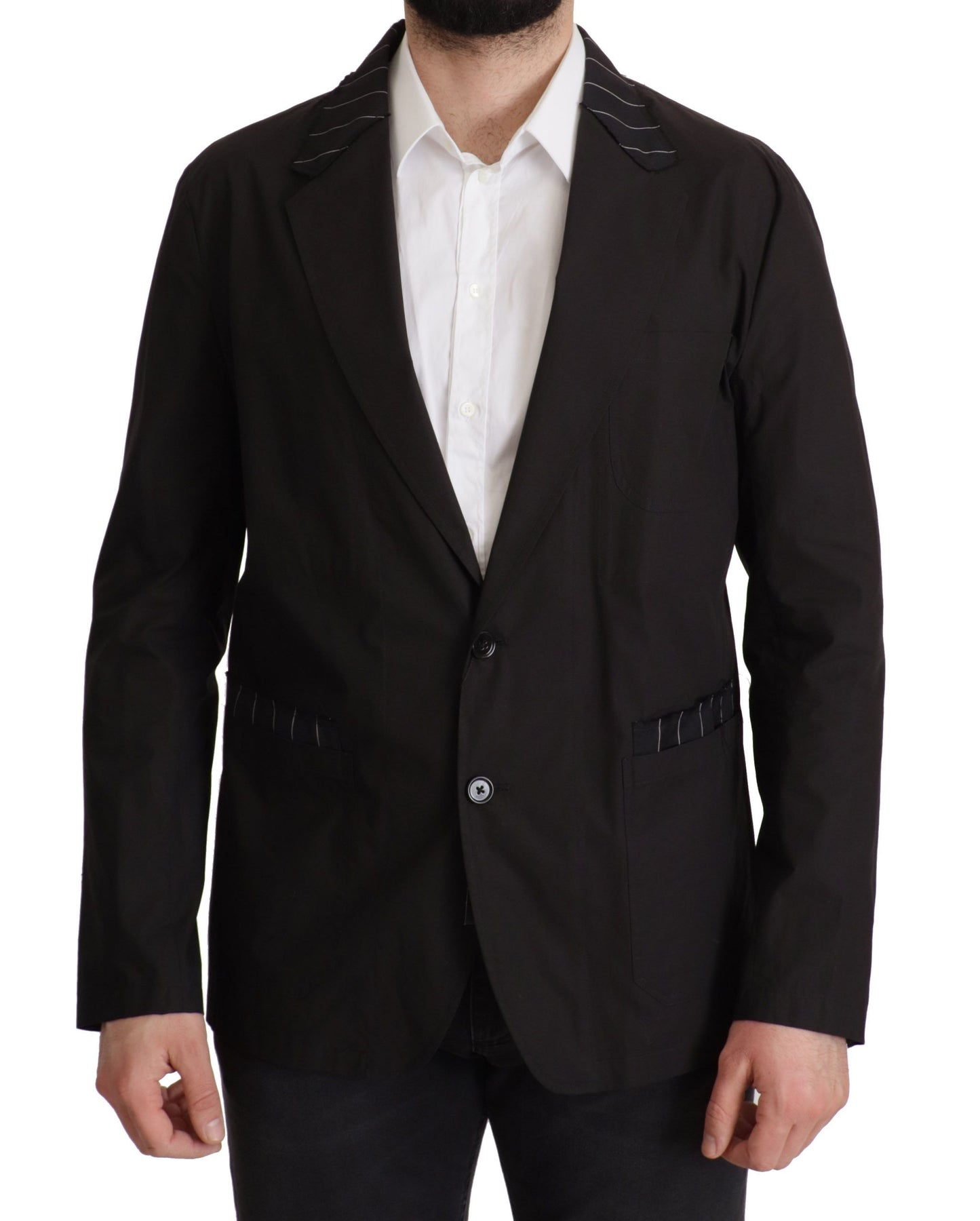 Elegante chaqueta blazer negra de mezcla de algodón y lana