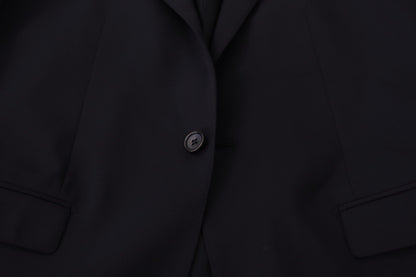 Elegant Navy Wool Blend Slim Blazer