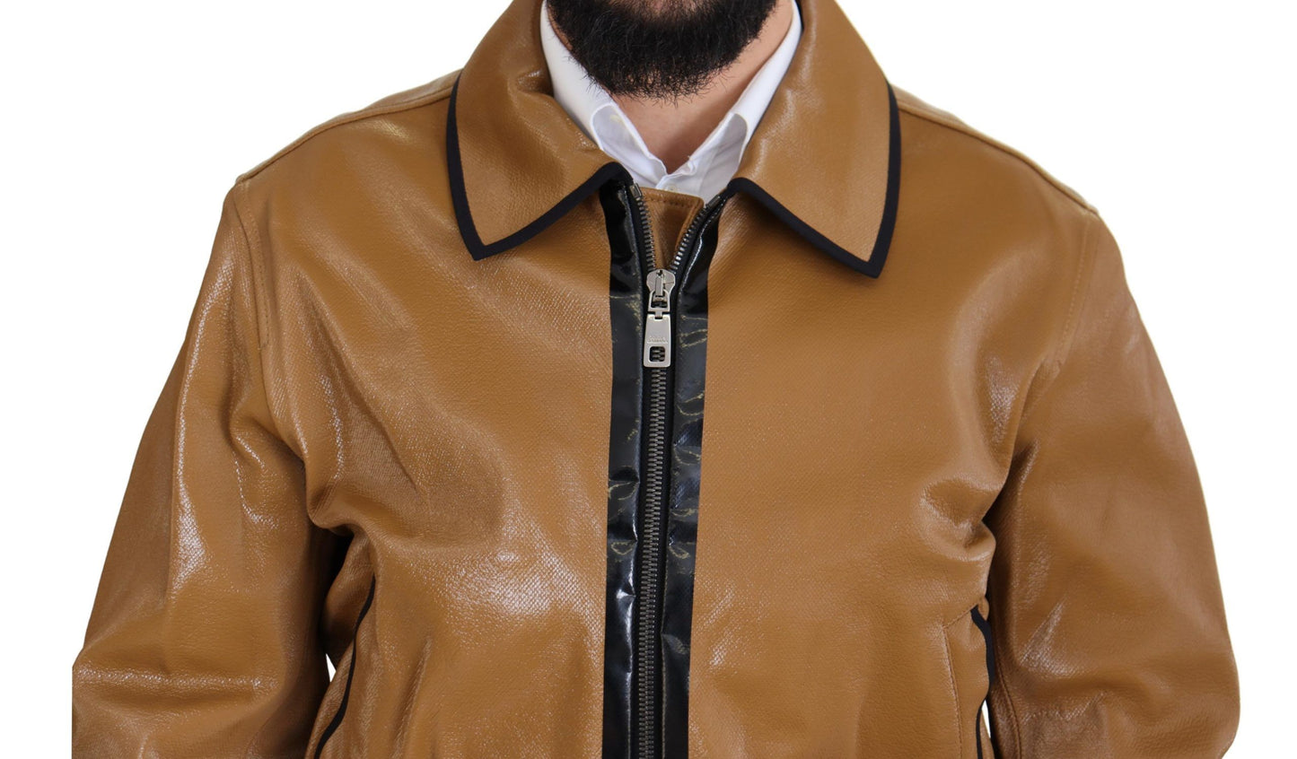 Elegante chaqueta blusón con cremallera en color camel oscuro