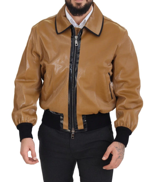 Elegant Dark Camel Zip Blouson Jacket