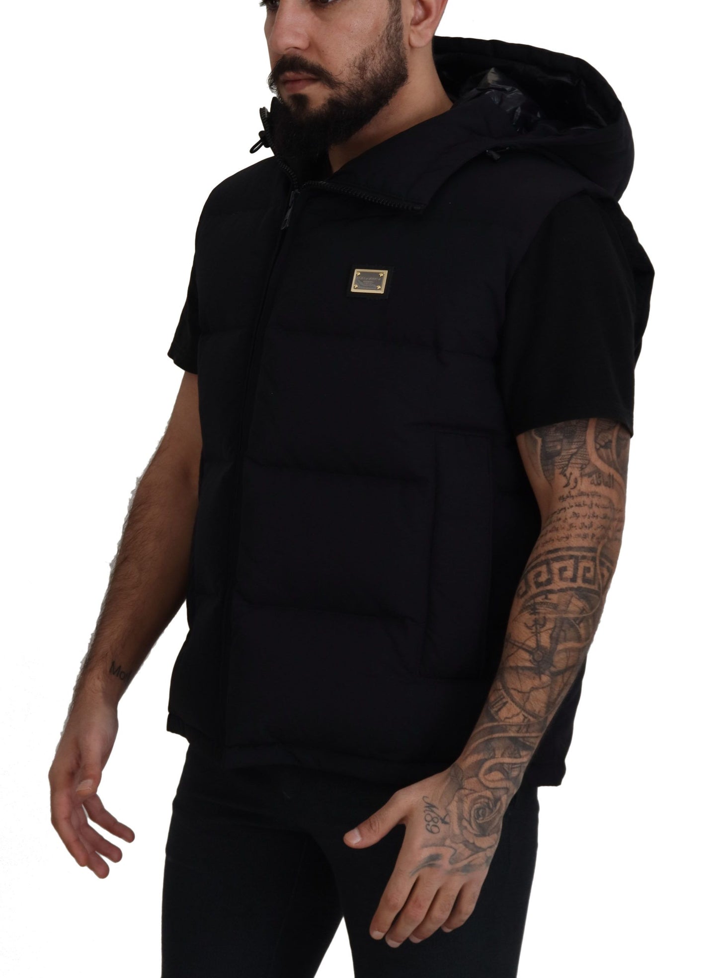 Sleek Black Hooded Short Sleeve Jacket