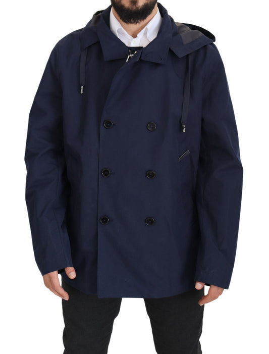 Elegant blauw parka-jack met dubbele rij knopen