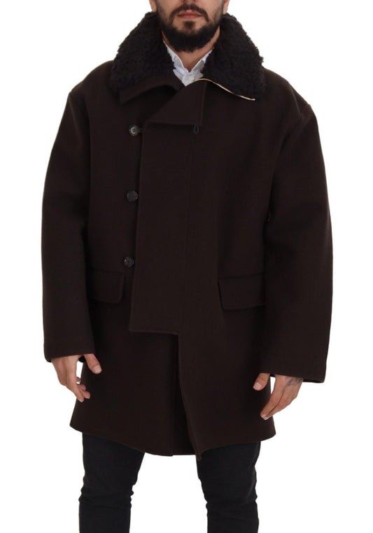 Elegante donkerbruine shearling jas