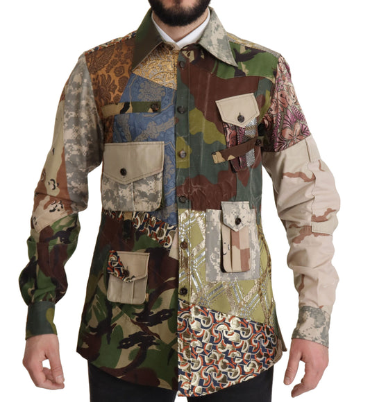 Camisa casual de camuflaje con patchwork