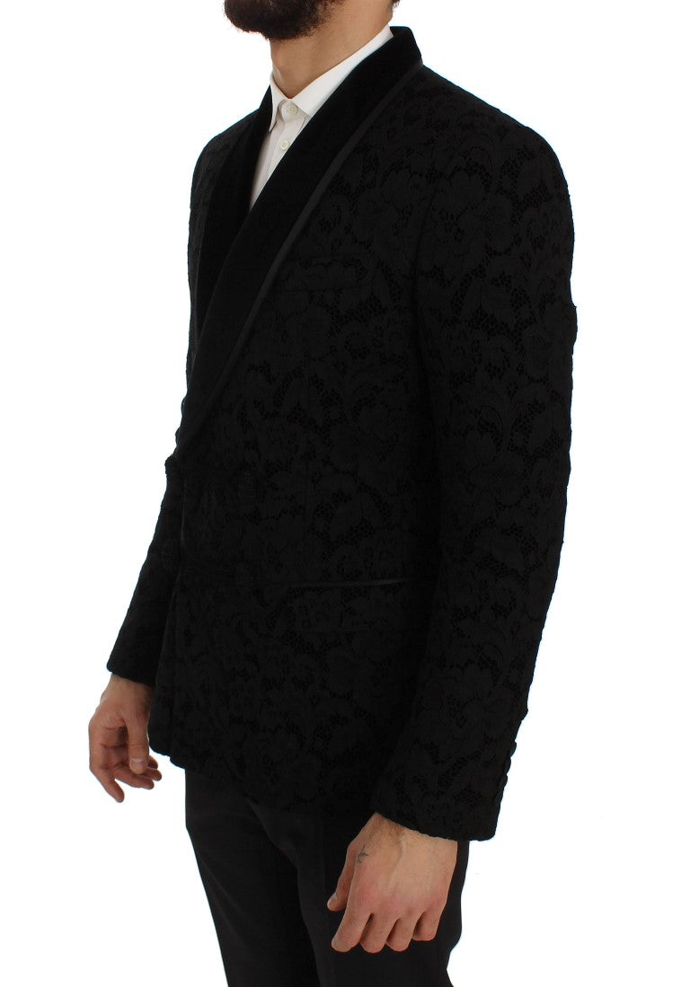 Blazer elegante de corte slim en mezcla de seda negra