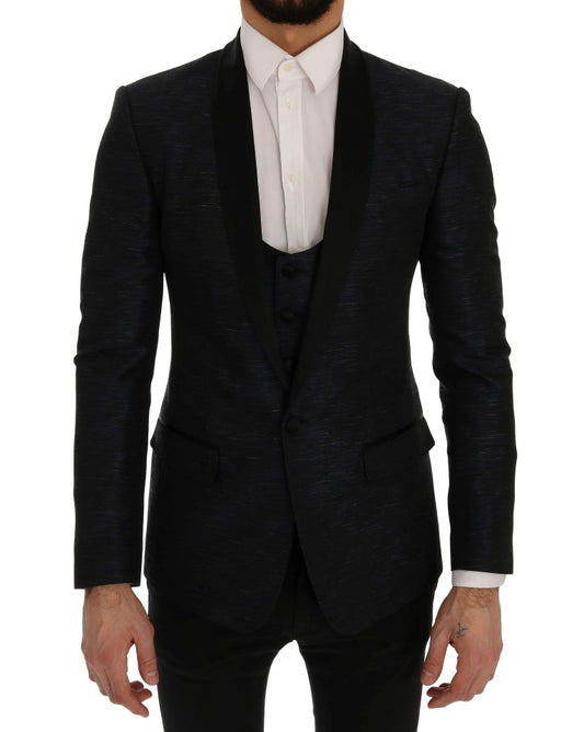 Elegante conjunto de traje de corte slim azul y negro