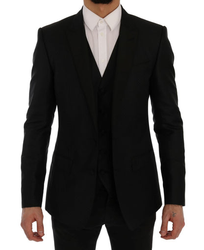 Elegante conjunto de blazer de mezcla de seda en negro y azul