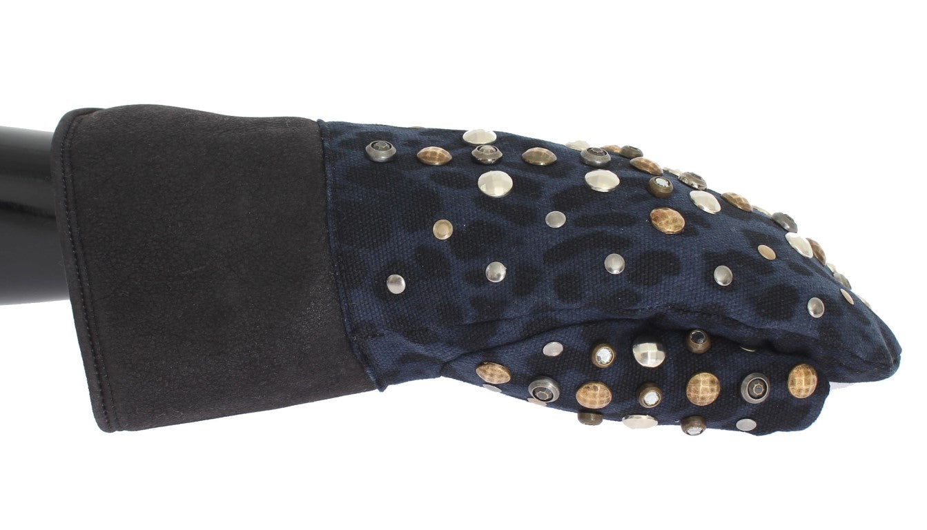 Chique handschoenen van grijze wol en schapenvacht met details met studs