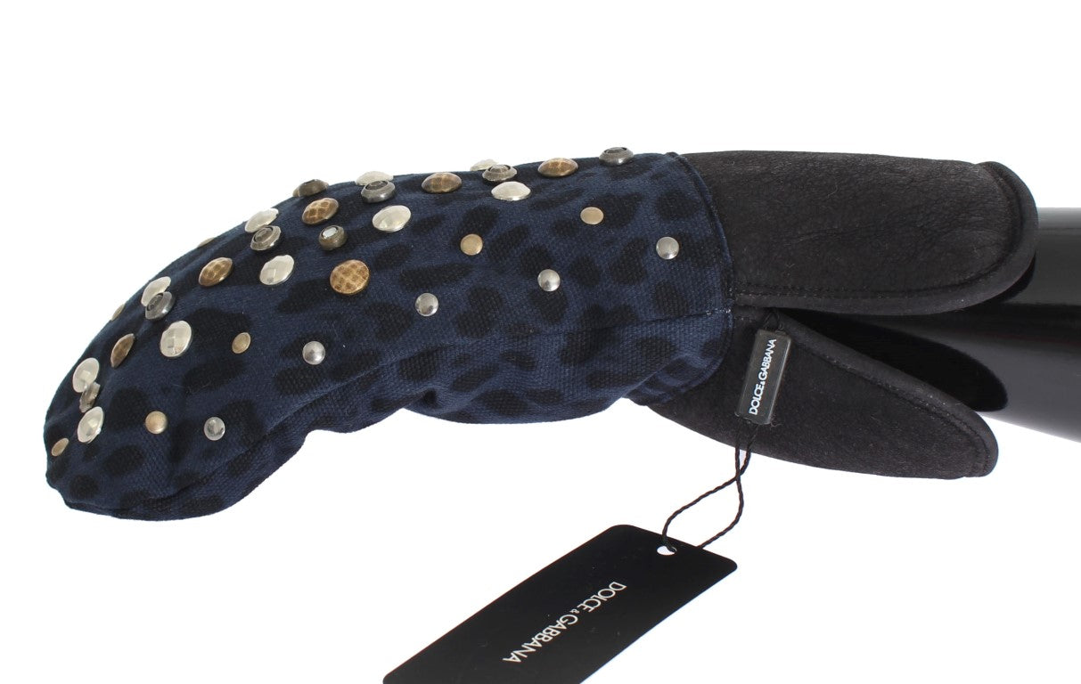 Chique handschoenen van grijze wol en schapenvacht met details met studs