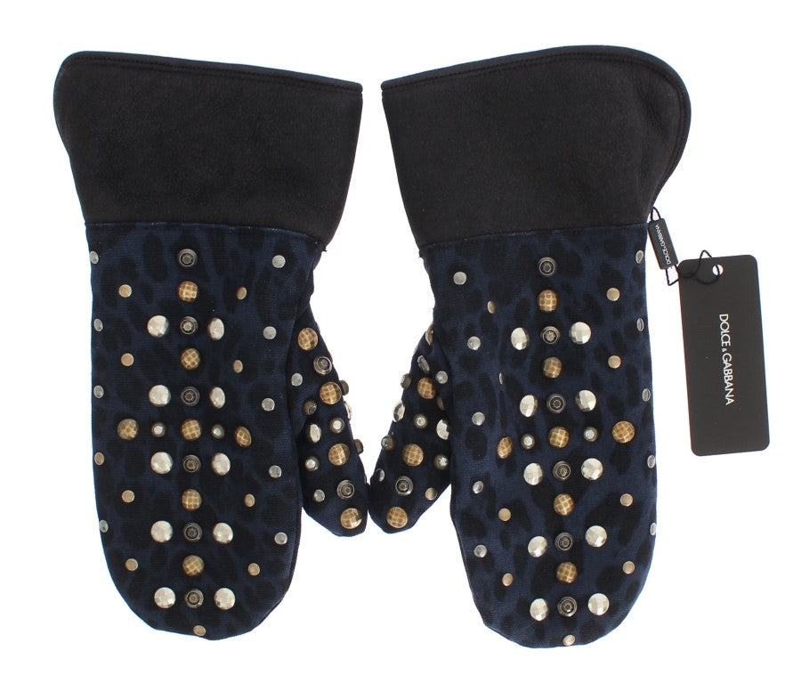 Chique handschoenen van grijze wol en schapenvacht met details met studs