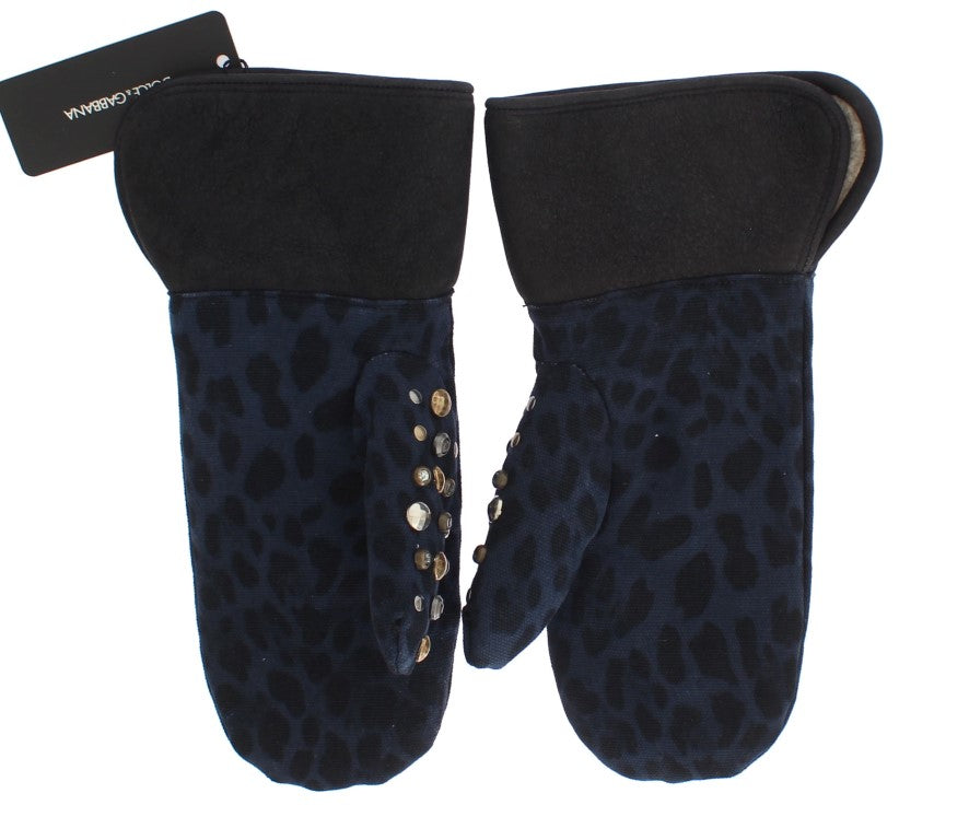 Chique handschoenen van grijze wol en schapenvacht met details met studs